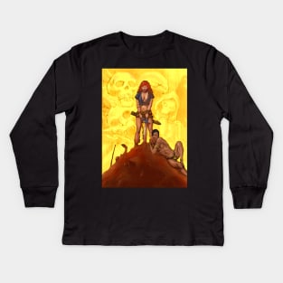 Red Sonja on a spoof of Frazetta's classic Conan Kids Long Sleeve T-Shirt